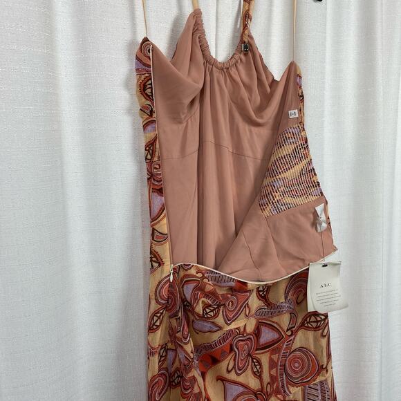 A.L.C. Nude Peach Multi Silk Amina Handkerchief Hem Midi Dress Sz.8 NWT - Picture 14 of 16
